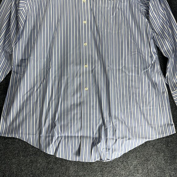 Brooks Brothers Shirt Mens 17.5 Slim Fit Non Iron Blue White Stripe Cotton Pocke - Picture 2 of 8